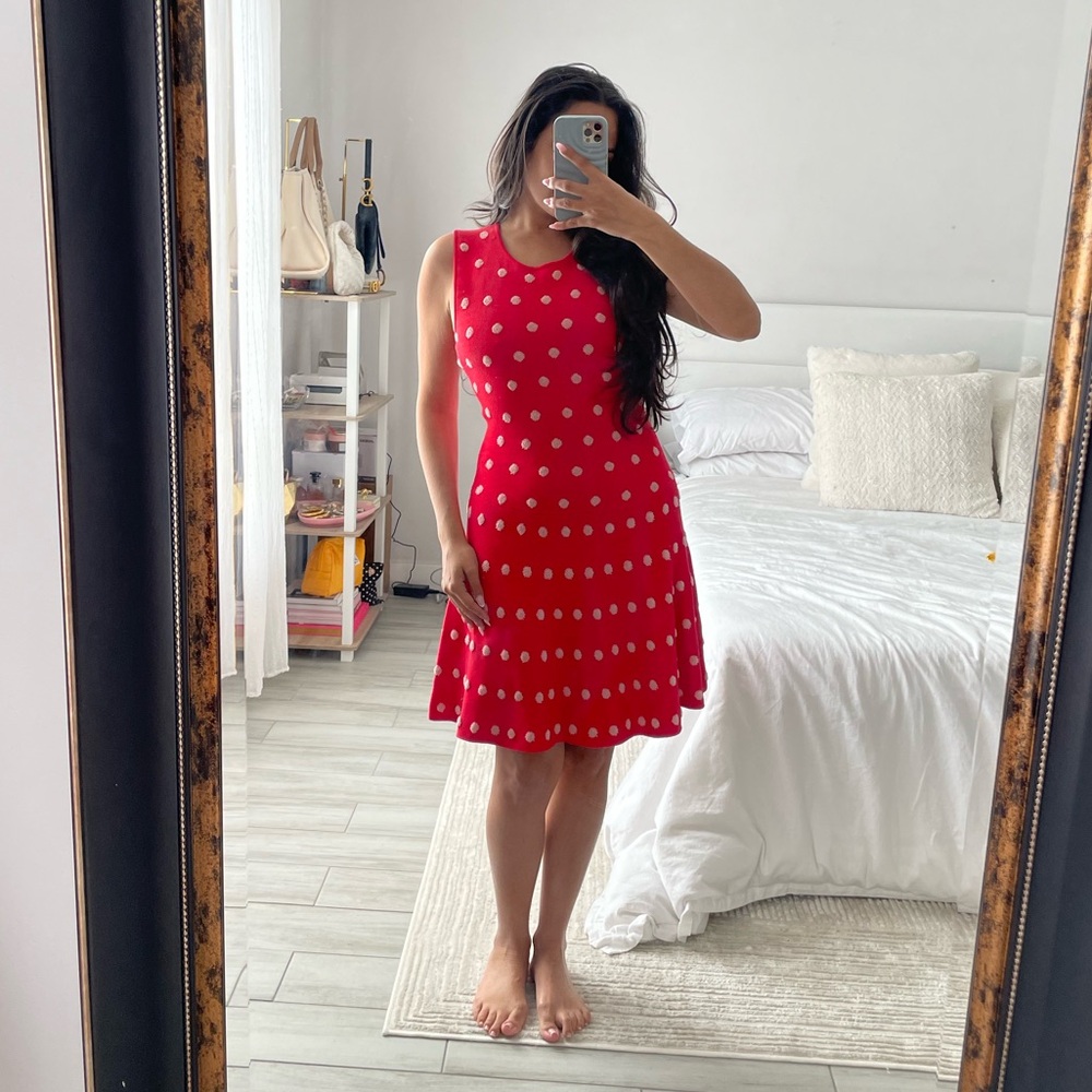 BCBGMaxAzria Red Polka Dot Midi Dress